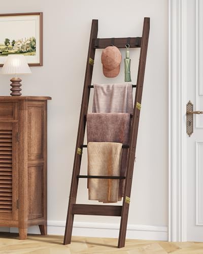 Hzuaneri Blanket Ladder Decorative Quilt Rack with 4 Removable Hooks by Hzuaneri