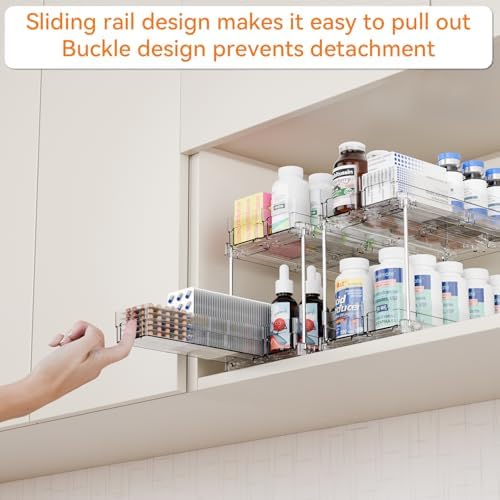 Yieach 2 Tier Sliding Spice Racks for Cabinets,2 Pack 10.4'' Deep Narrow Vertical Spice Rack Pull Out for Inside Cabinets,Kitchen,Pantry,Cupboard Seasoning,Jar Organizer and Medicine Cabinet Storage - Image 2