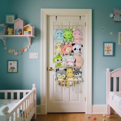 42cm Wide Over The Door Stuffed Animal Storage Hammock Corner Wall Hanging Storage Holder Boho Macrame Plush Toy Organizer Net for Stuffed Animal - Image 6