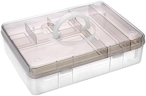 BTSKY 2-Tier Cute Bear Storage Box with Removable Divided Tray Portable Clear Plastic Art Craft Supply Organizer Stackable Home Office Supplies Storage Container for Pens Notes A4 papers etc (Coffee) by BTSKY