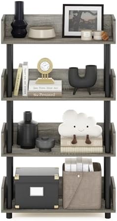 Furinno TURN-N-TUBE 4-Tier Display Shelf, Storage Shelves, Book Shelf, Open Shelves with Rounded Corner Top Edges, for Organization and Storage, Living Room, Home Office, French Oak - Image 5