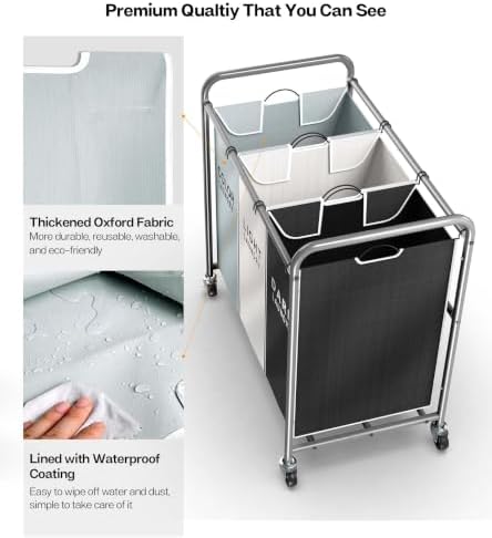 ROMOON Laundry Sorter Hamper 3 Section, Divided Laundry Basket Organizer - Image 5