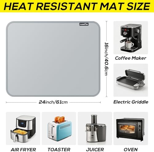 PAWBOSE Heat Resistant Mats for Countertops 16x24 Inch - 2PCS Fireproof Air Fryer Mat, Hot Pad for Ninja, COSORI, Cuisinart, Toaster, Oven & Small Kitchen Appliances - Grey - Image 3
