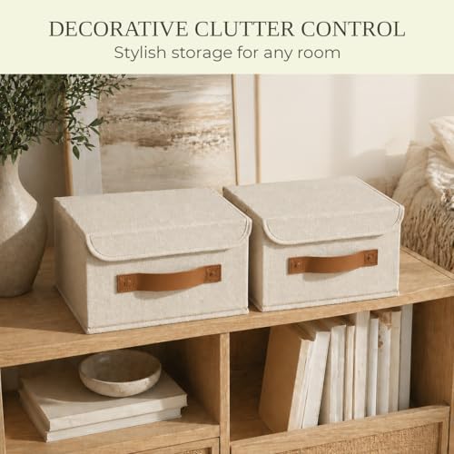 Decorative Linen Storage Boxes with Lids - Spacious Set of 2 Organizer Bins - Image 6