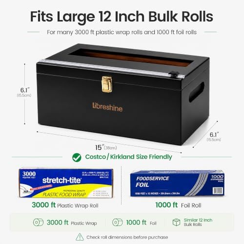 Libreshine 12-Inch Bamboo Plastic Wrap Dispenser with Cutter, Black - Image 3