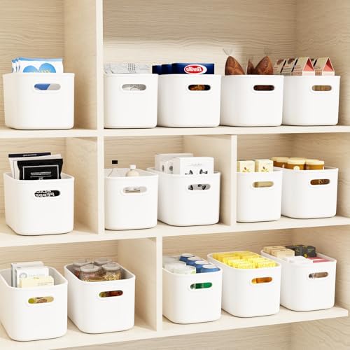 ORGIDOL 10 Pack White Plastic Storage Bins, Storage Container for Organizing, Storage Boxes with Handle for Shelves, Cute Organizer Bins for Craft, Snacks, Pantry, Cabinet, 9.69x6.7x5.7 inch - Image 2