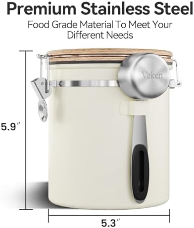 Veken Coffee Canister with Window, Airtight Stainless Steel Container, 16OZ - Image 2