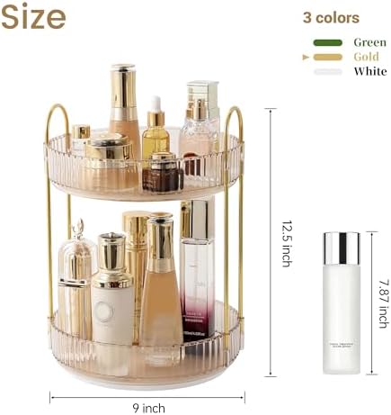 Rotating Makeup Organizer for Vanity 2 Tier,(Gold) - Image 3