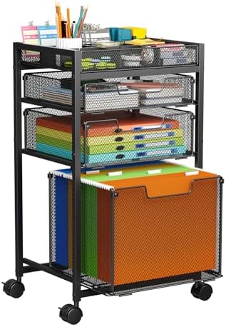 Rolling File Cart with 3 Storage Drawers, Under Desk Filing Cabinet with DIY Divider, Hanging File Folder Organizer on Wheels, Fits A4/Letter Size, Metal Utility Cart for Home Office, Black by JKsmart