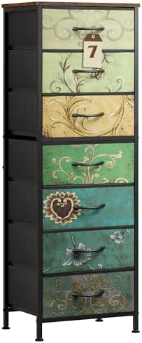 WLIVE Tall Dresser for Bedroom, 7 Drawer Dresser, Floral by WLIVE