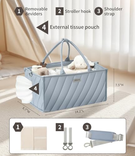 Baby Boy Essentials Diaper Caddy Organizer – Portable Storage Basket with Shoulder Strap & Stroller Hooks, Splashproof Quilted Nursery & Car Tote, Baby Gifts for Baby Shower, Classic Blue - Image 5