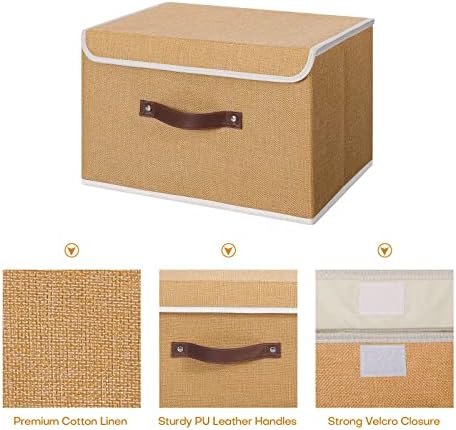 ANMINY Fabric Storage Box Bins with Lids, Khaki, 15"x10"x10", 4 Pack - Image 4