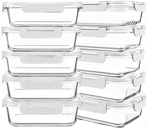KOMUEE 10 Packs 30 oz Glass Meal Prep Containers with Lids, White by KOMUEEUS