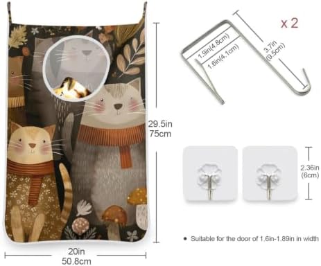 Hanging Laundry Hamper Bag Over the Door Laundry Hamper Wall Hamper Large Dirty Clothes Hamper with Stainless Steel Hooks 29.5X20inch 2Pack Cute Cat - Image 3