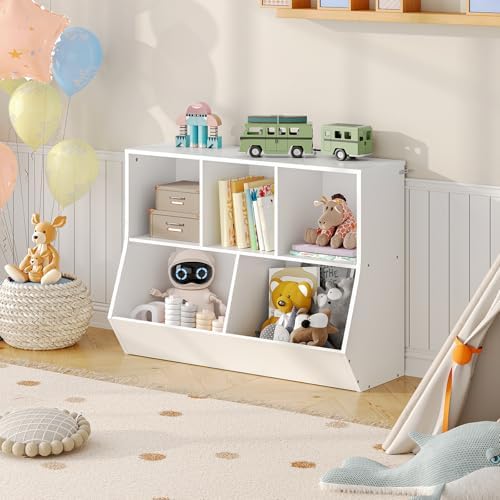 HOOBRO Kids Bookshelf, Bookcase Footboard, Toy Storage Cubby, Children's Toy Shelf, 35.4" L Storage Cabinet, Fit for Children's Room, Playroom, Hallway, Kindergarten, White WT32CW01 - Image 2