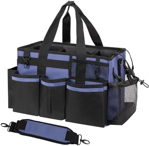 SCAVATA Wearable Cleaning Caddy, Cleaning Caddy Supplies Organizer with Handle & Shoulder Straps for Housekeepers, Under Sink & Car Cleaning Tool Organizers Bag with 4 Foldable Divider (CeruleanBlue) by Tidyyourlife