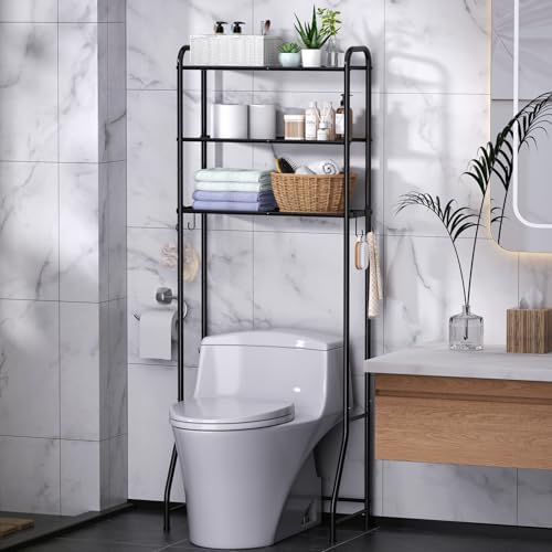 samstar 3 Tier Over The Toilet Storage Rack, Bathroom Organizer Shelves Cabinet Above Toilet, Freestanding Shelf Space Saver, Black by Samstar