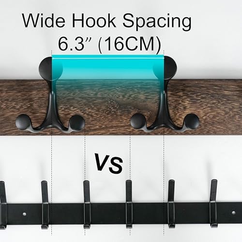 WEBI Coat Rack Wall Mount,24" Solid Wood Coat Hooks Wall Mounted Coat Hanger,16" Hole to Hole,Heavy Duty Hook Rack Rail,4 Triple Hooks for Hanging Coats,Jacket,Clothes,Hat,Weathered Brown,2 Packs - Image 3