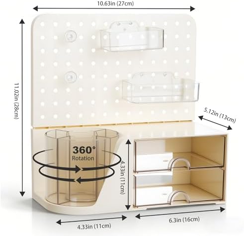 Comix Desk Organizer with 2 Drawer, Beige 360° Rotating Pen Holder for Desk - Image 2