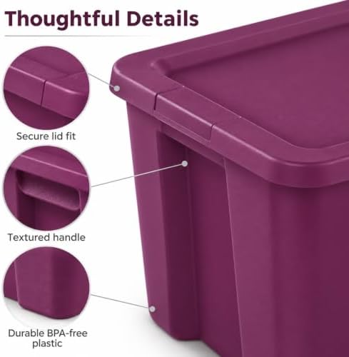 18 Gal Storage Bin with Snap-On Lid, Stackable Tote, Magenta - Image 6