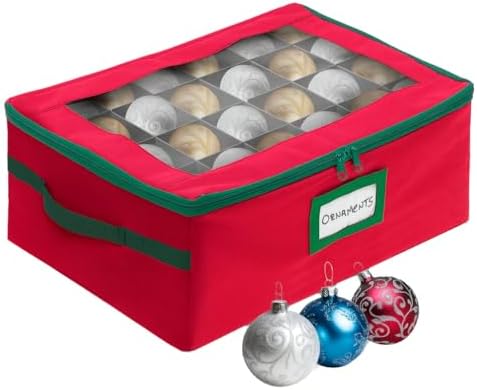 HOLDN’ STORAGE Christmas Ornament Storage Box with Dividers - Fits 48-3” Ornaments, 2 Removable Trays, Durable & Space-Saving, Clear Top Lid, Fits Underbed, Red by HOLDN%E2%80%99STORAGE