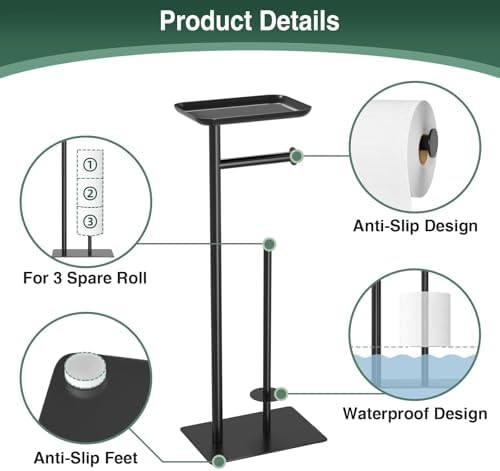 Toilet Paper Holder Stand with Top Storage Shelf - Image 5