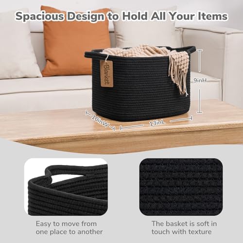 Goodpick Woven Rope Storage Basket for Shelves, Rectangle, Black - Image 3
