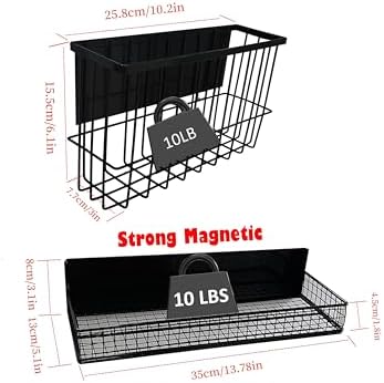 Bruda 2 Pack Magnetic Storage Rack for Spice, Magnetic Organization Shelf for Refrigerator, Fridge, Washing Machine, Oven, Coffee Maker, Metal Peg Board, Stacked Washer and Dryer 010 - Image 4