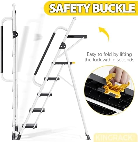 KINGRACK 5 Step Ladder, Folding Step Ladders for Home, 800lb Capacity,White - Image 5