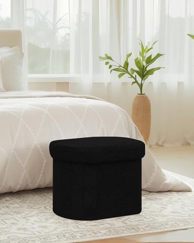 B FSOBEIIALEO 16.14" Boucle Storage Ottoman Cube for Dorm Room, Black - Image 2