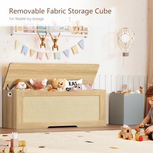 usikey 47.2" Large Storage Chest with Fabric Drawer, Toy Box with Safety Hinges, Extra Wide Storage Bench for Bedroom, Living Room, Entryway, Supports 300 lb - Image 2