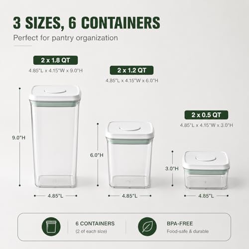 Pop Airtight Food Storage Containers with Lids Stackable Containers for Kitchen Pantry Organization Ideal for Cereal Snacks Flour Sugar Coffee and Spaghetti (gray, 6 pcs) - Image 4