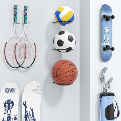 Ball Holder Wall Mount Set –Sports Ball Racks for Basketball, Soccer, Volleyball, Football – Wall Storage & Display for Sports Room - Image 2