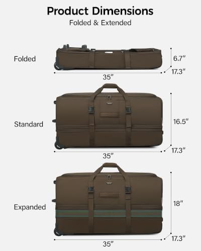 Hanke 35 Inch Extra Large Expandable Rolling Duffle Bag with 2 Wheels - Image 2