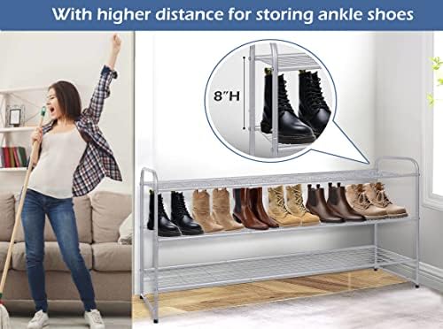 KEETDY 3-Tier Long Shoe Rack for Closet Metal Shoe Organizer for Entryway, Wide Stackable Shoe Storage Shelf with Sturdy Wire Grid for Closet Floor, Bedroom, Grey - Image 4