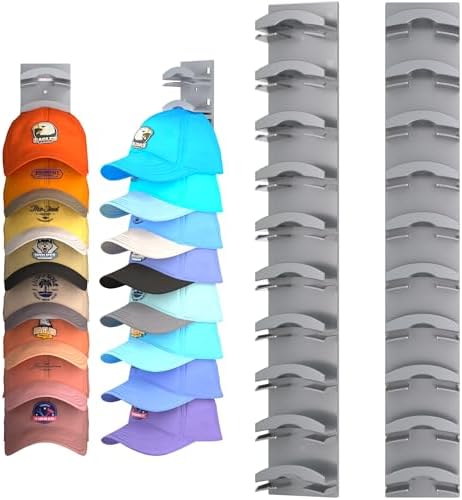Hat Organizer for Baseball Caps 2Pack, Hat Rack for Wall with Strong Adhesive Hold up to 20 Hats, Hat Hanger Holder Display for Door Closet, Cap Organizer Storage Multilayer Two Mounting Option(Grey) by Houoisheck