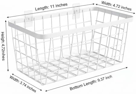 2 Set LeleCAT Hanging Wall Basket Organizer, Over the Cabinet Door Adhesive Wire Baskets for Organizing Kitchen Food Pantry Bathroom Shelf Storage No Drilling Wall Mounted,White - Image 2