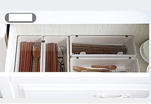 Large Flatware Tray Kitchen Drawer Organizer With Lid And Drainer - Plastic Kitchen Cutlery Tray and Utensil Storage Container with Cover - Dinnerware Holder White - Image 2