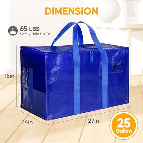 HealSmart 4 Pack Large Moving Bags with Zippers & Handles, Moving Supplies with Lids, Heavy Duty Totes for Space Saving, Fold Flat, Moving and Storing, Blue - Image 5