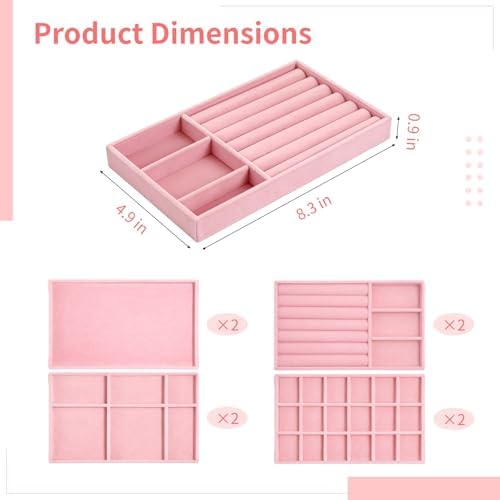8 Pcs Jewelry Drawer Organizers, Velvet Jewelry Trays for Drawer, Stackable Jewelry Trays, Ideal for Rings, Earrings, Bracelets, Necklaces, Pink - Image 5