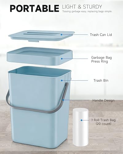 1.3 Gal Hanging Small Trash Can with Lid, Garbage Can 5L/Blue - Image 6
