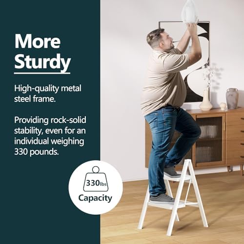 WOA WOA 2 Step Foldable Step Stool, 330lbs Load, White - Image 2