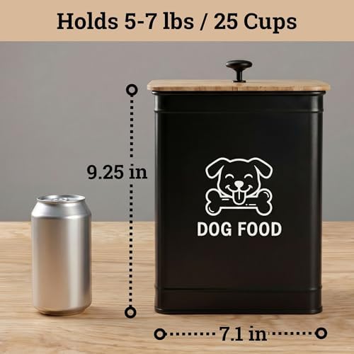 Metal Dog Food Container 5-7lb, 25 Cup w/ Airtight Bamboo Lid, Metal Handle - Image 6