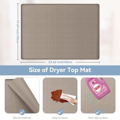 Garolue Washer and Dryer Covers for the Top, 23.6'' x 19.7'' Silicone Rubber Mat for Laudry Machine & Dryer,Non-slip Heavy Duty Waterproof Washable Top Protector Mat Pad for Laundry & Kitchen,Apricot - Image 2