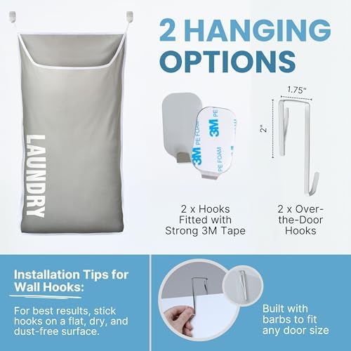 Hanging Laundry Hamper Bag XL 40x22", Space Saving over the Door Storage Bags, Behind the Door Hampers for Dirty Clothes & Wall Mounted Basket for Bathroom, Organizer for Small Room Spaces RV - Image 6