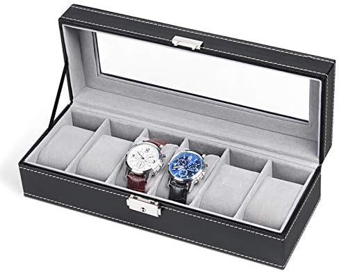 NEX 6 Slots Watch Box Organizer for Men, Black Watch Holder Display Case by NEX