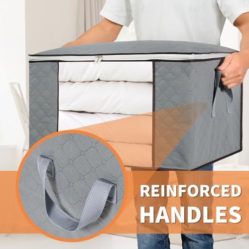 combocube 3 Pack Closet Organizers and Storage Containers, Clothes Storage Bins, Storage Bags with Large Clear Window & Handles for King Comforter, Pillow, Quilt, Bedding, Clothes - Image 4