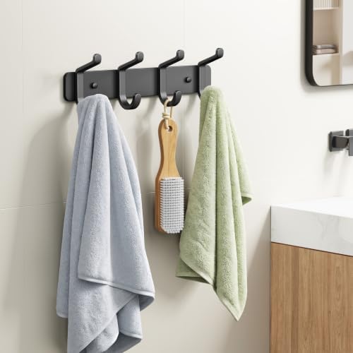Heavy Duty Coat Rack Wall Mounted, Metal Wall Hook Rack with 4 Double Hooks for Coats, Hats, Jackets, Robes, Towels, Keys, Backpacks and Purses, Entryway, Closet, Mudroom, Bathroom (Black, 2 Pack) - Image 5