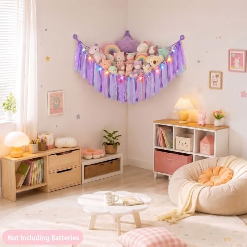 FIOBEE Stuffed Animals Net LED Light Toy Hammock for Kids Bedroom Storage - Image 2