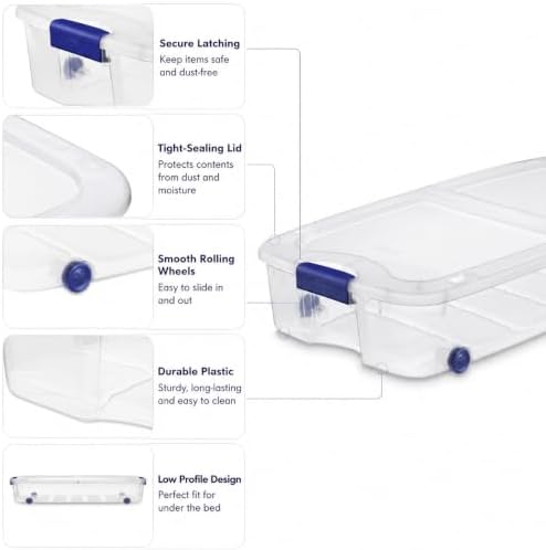 2 Pack 66 Qt Clear Underbed Storage Bins with Wheels and Latch Lids - Image 7